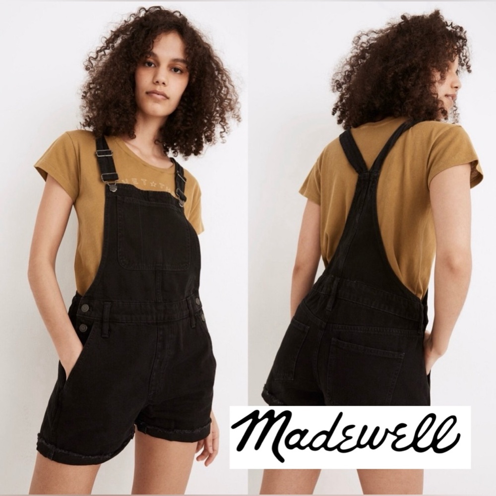 MADEWELL Adirondack Short Overalls in Washed Black